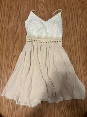 Girls' Cream & White Lace Bodice Casual Dress